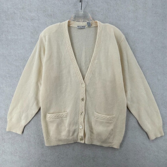 Carraige Court Cardigan Sweater‎ Womens XL Ivory Angora Lambswool Shoulder Pads - Picture 1 of 14